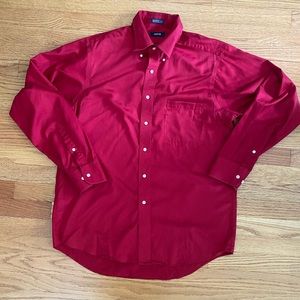 Izod Button Down Shirt Men’s Large (34/35) Red Long Sleeve Collared Pocket